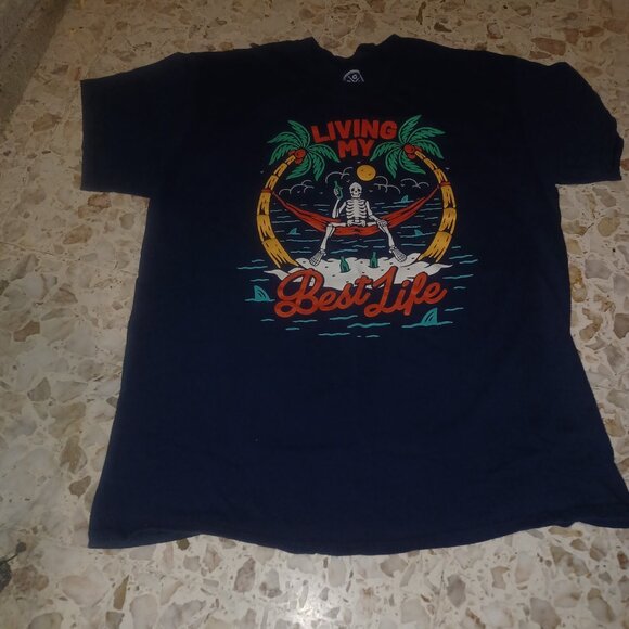 DOM Men's Tee "Living My Best Life" L Navy - Picture 1 of 4